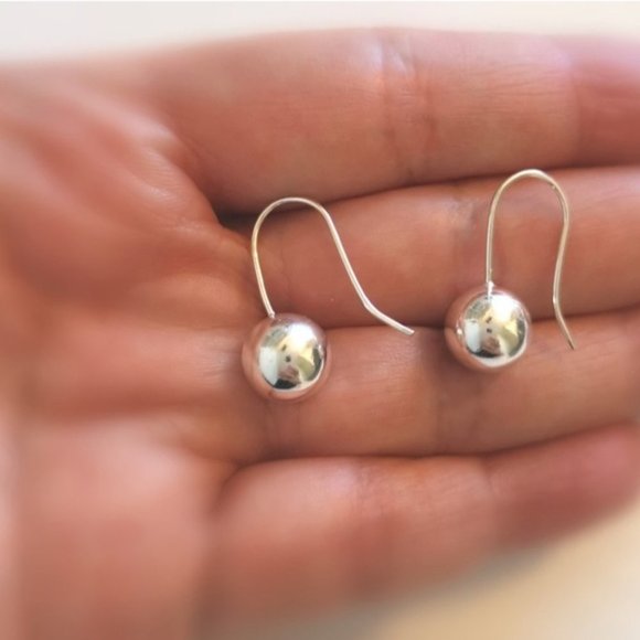Sterling Silver bead ball drop earrings 10mm 🆕 - Picture 3 of 10
